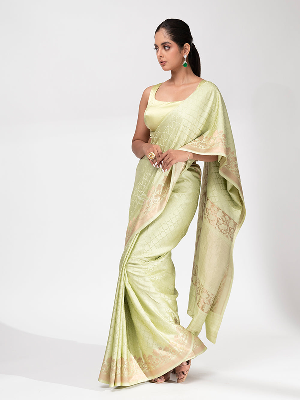 Pista Green Satin Silk Handloom Banarasi Saree - Sacred Weaves