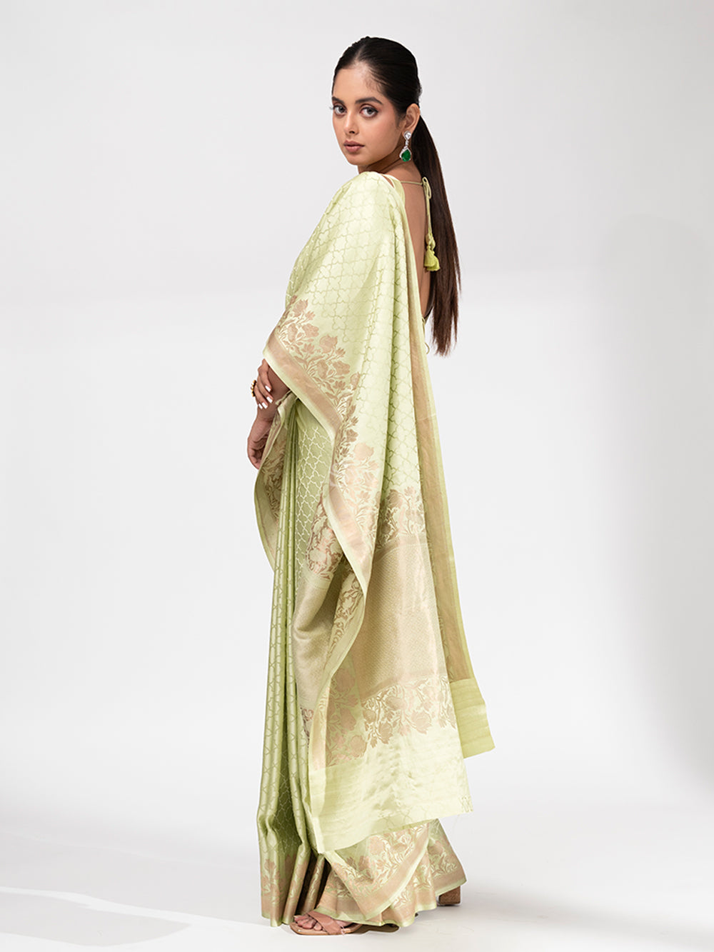 Pista Green Satin Silk Handloom Banarasi Saree - Sacred Weaves