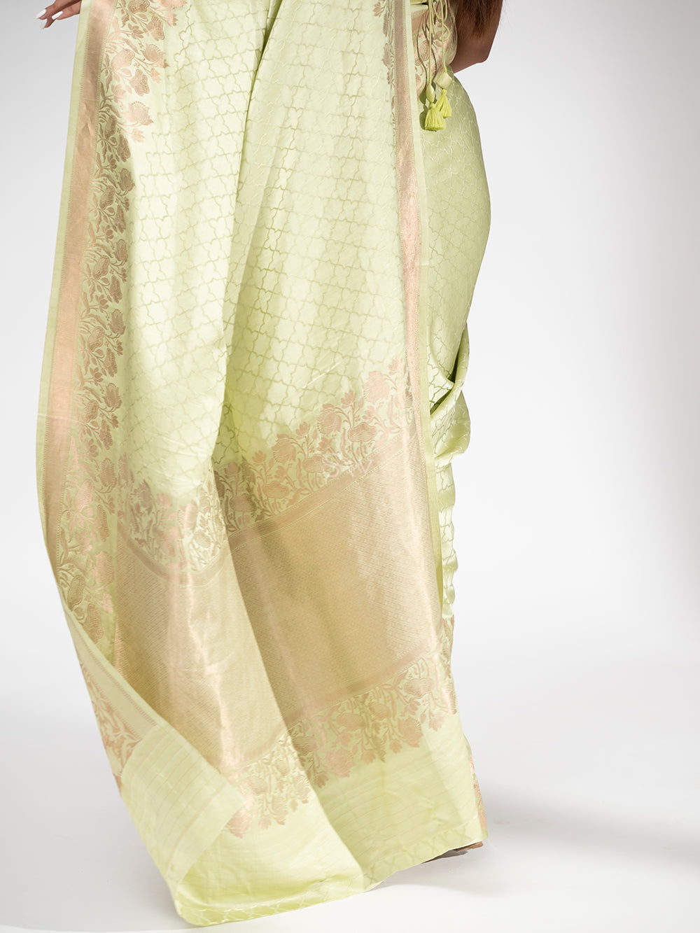 Pista Green Satin Silk Handloom Banarasi Saree - Sacred Weaves