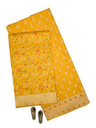 Yellow Booti Meenakari Katan Silk Handloom Banarasi Suit - Sacred Weaves