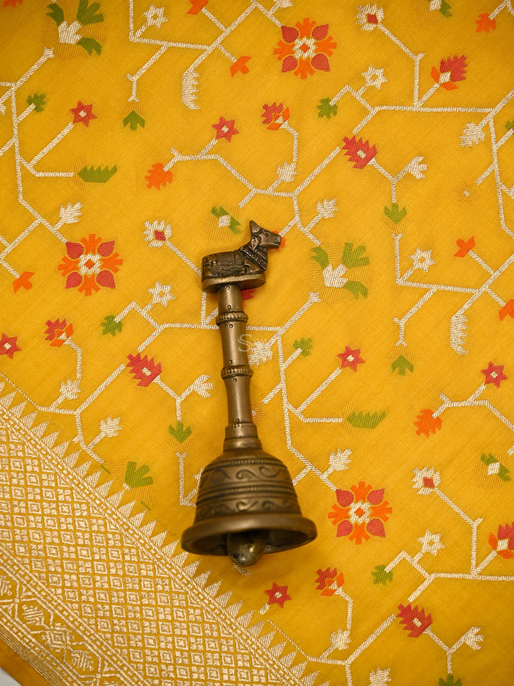 Yellow Booti Meenakari Katan Silk Handloom Banarasi Suit - Sacred Weaves