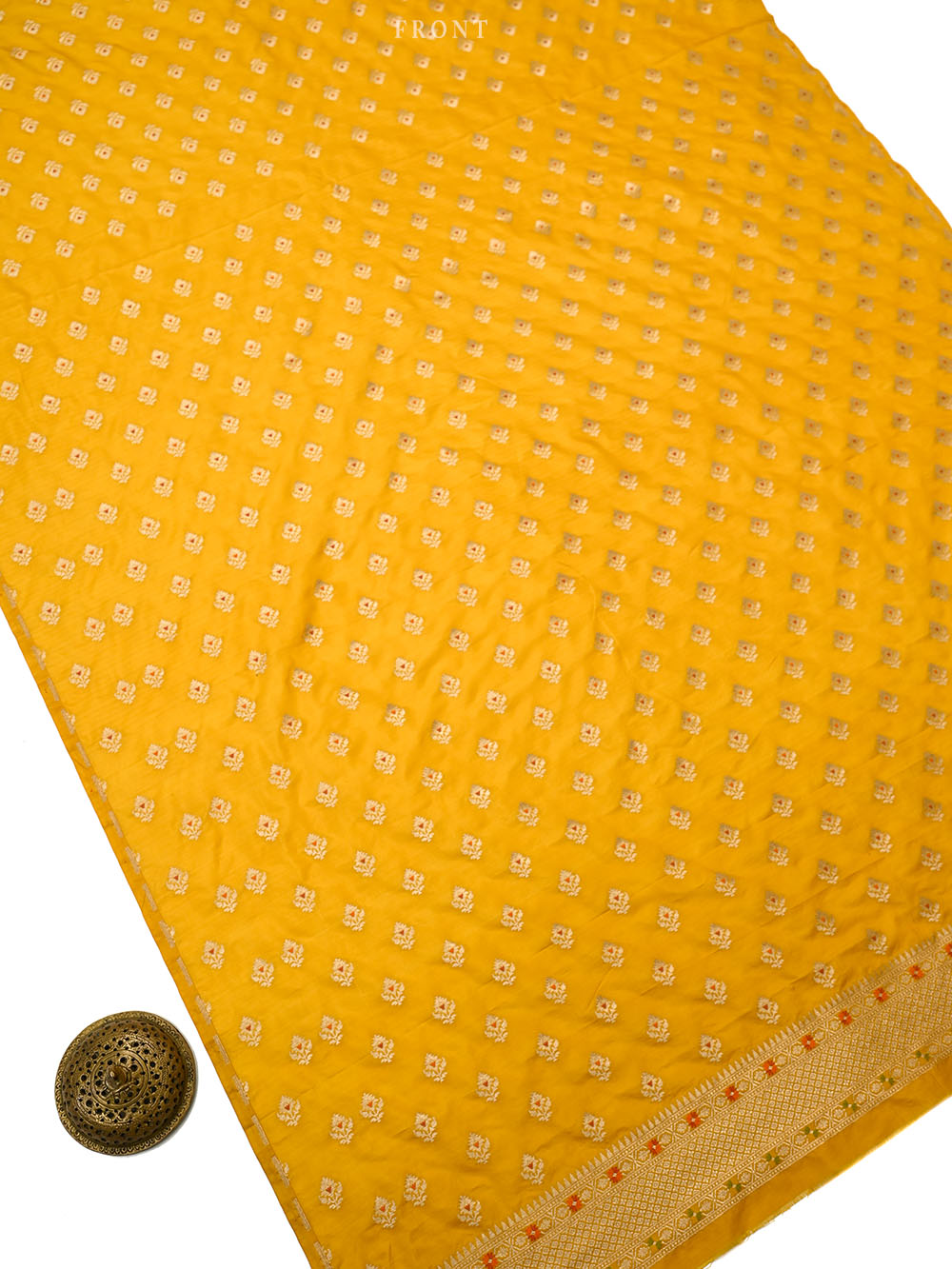 Yellow Booti Meenakari Katan Silk Handloom Banarasi Suit - Sacred Weaves