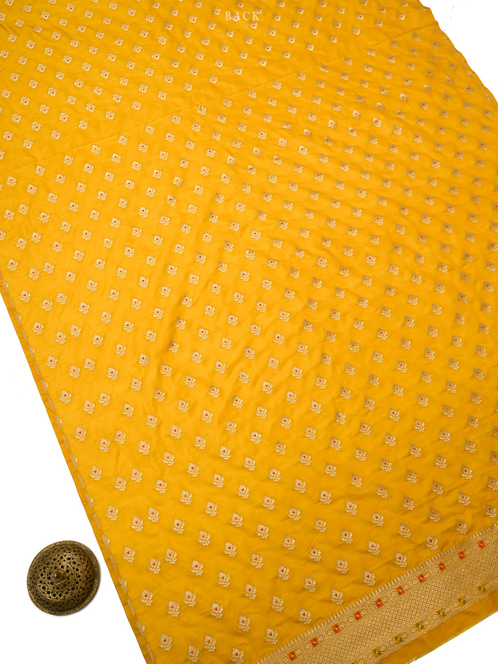 Yellow Booti Meenakari Katan Silk Handloom Banarasi Suit - Sacred Weaves