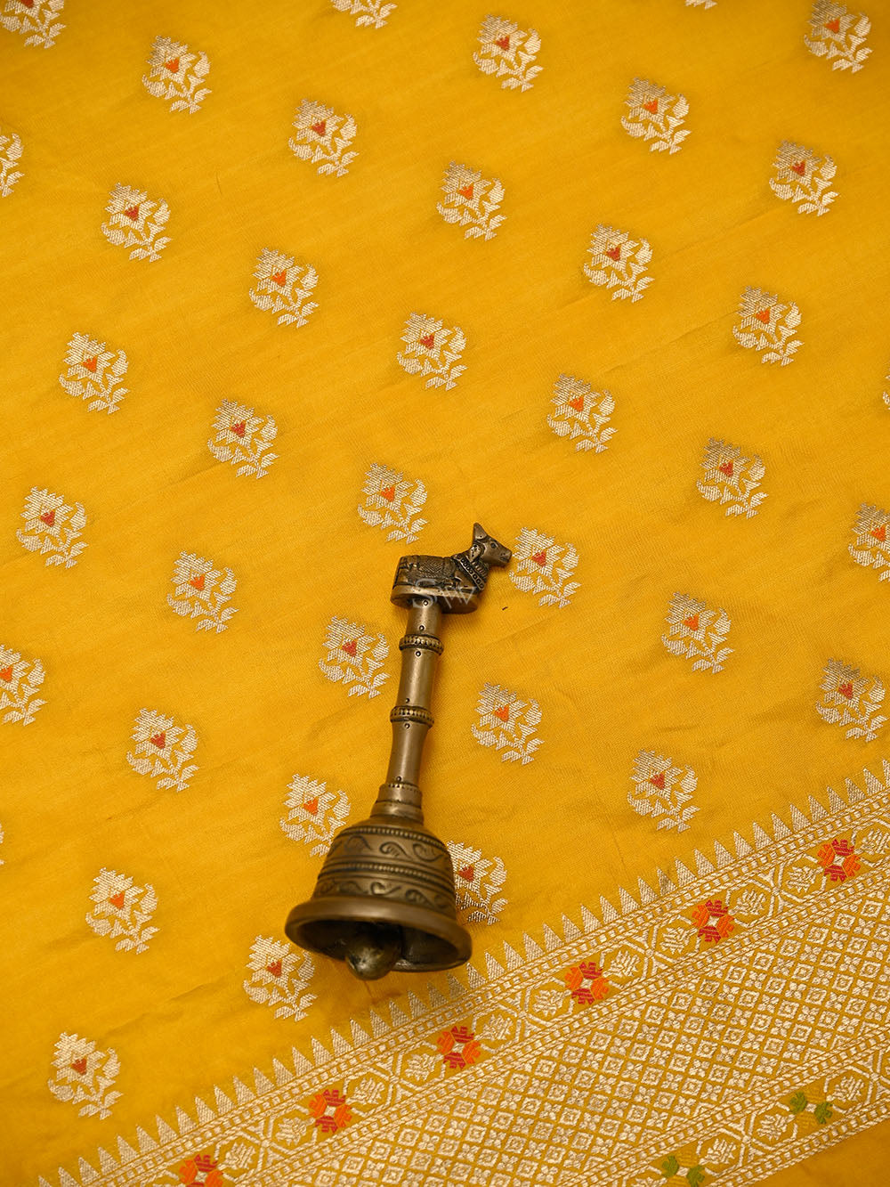 Yellow Booti Meenakari Katan Silk Handloom Banarasi Suit - Sacred Weaves