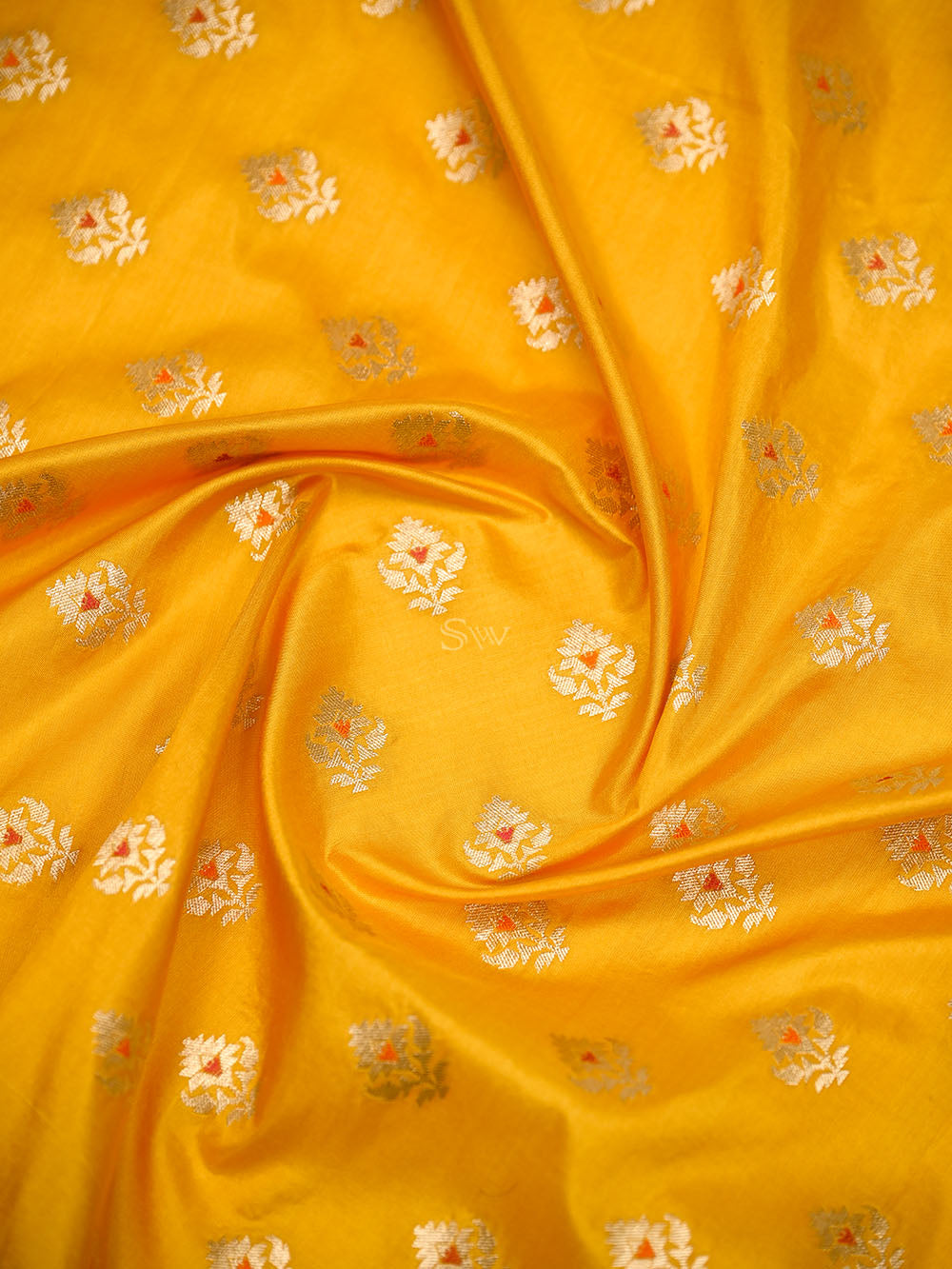 Yellow Booti Meenakari Katan Silk Handloom Banarasi Suit - Sacred Weaves