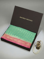 Sea Green Booti Khaddi Georgette Handloom Banarasi Saree - Sacred Weaves
