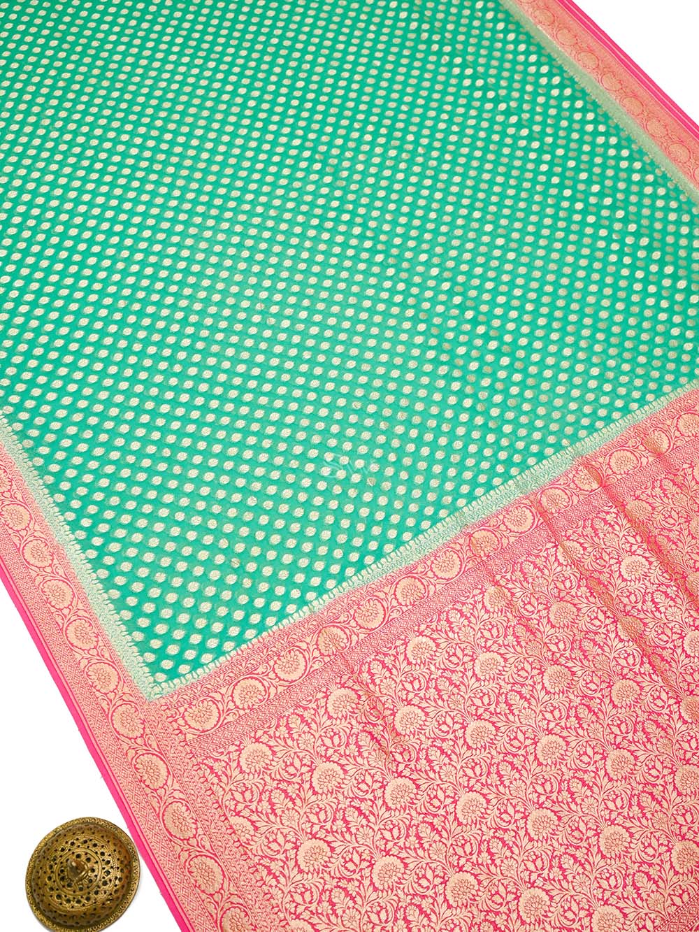 Sea Green Booti Khaddi Georgette Handloom Banarasi Saree - Sacred Weaves