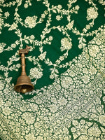 Bottle Green Jaal Khaddi Georgette Handloom Banarasi Saree - Sacred Weaves