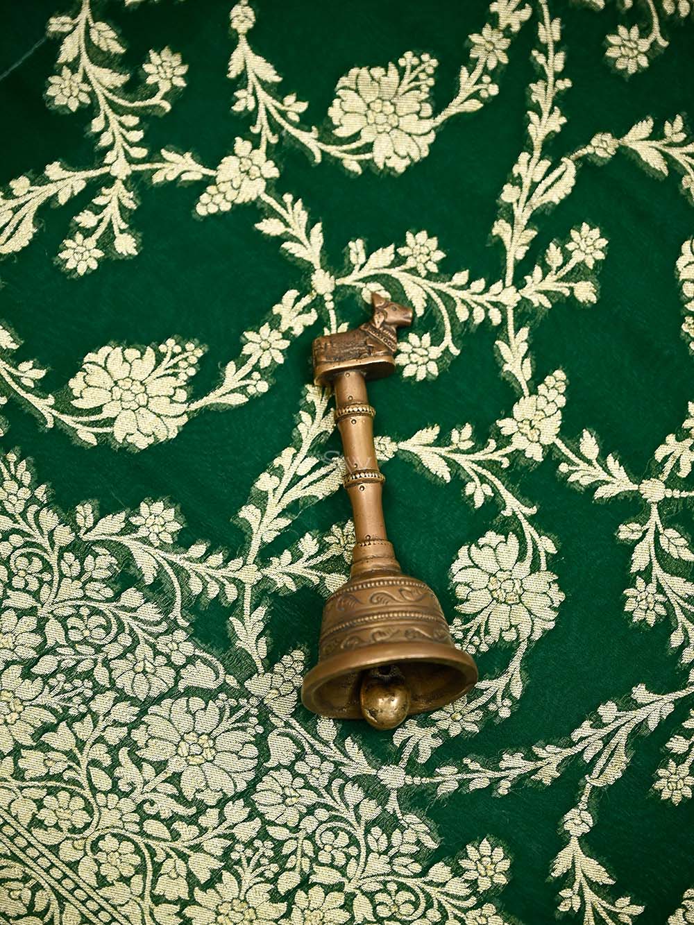 Bottle Green Jaal Khaddi Georgette Handloom Banarasi Saree - Sacred Weaves