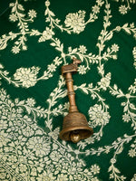 Bottle Green Jaal Khaddi Georgette Handloom Banarasi Saree - Sacred Weaves