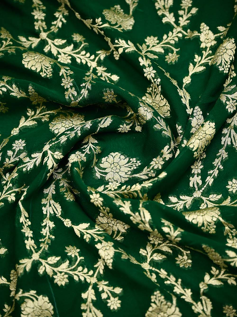 Bottle Green Jaal Khaddi Georgette Handloom Banarasi Saree - Sacred Weaves