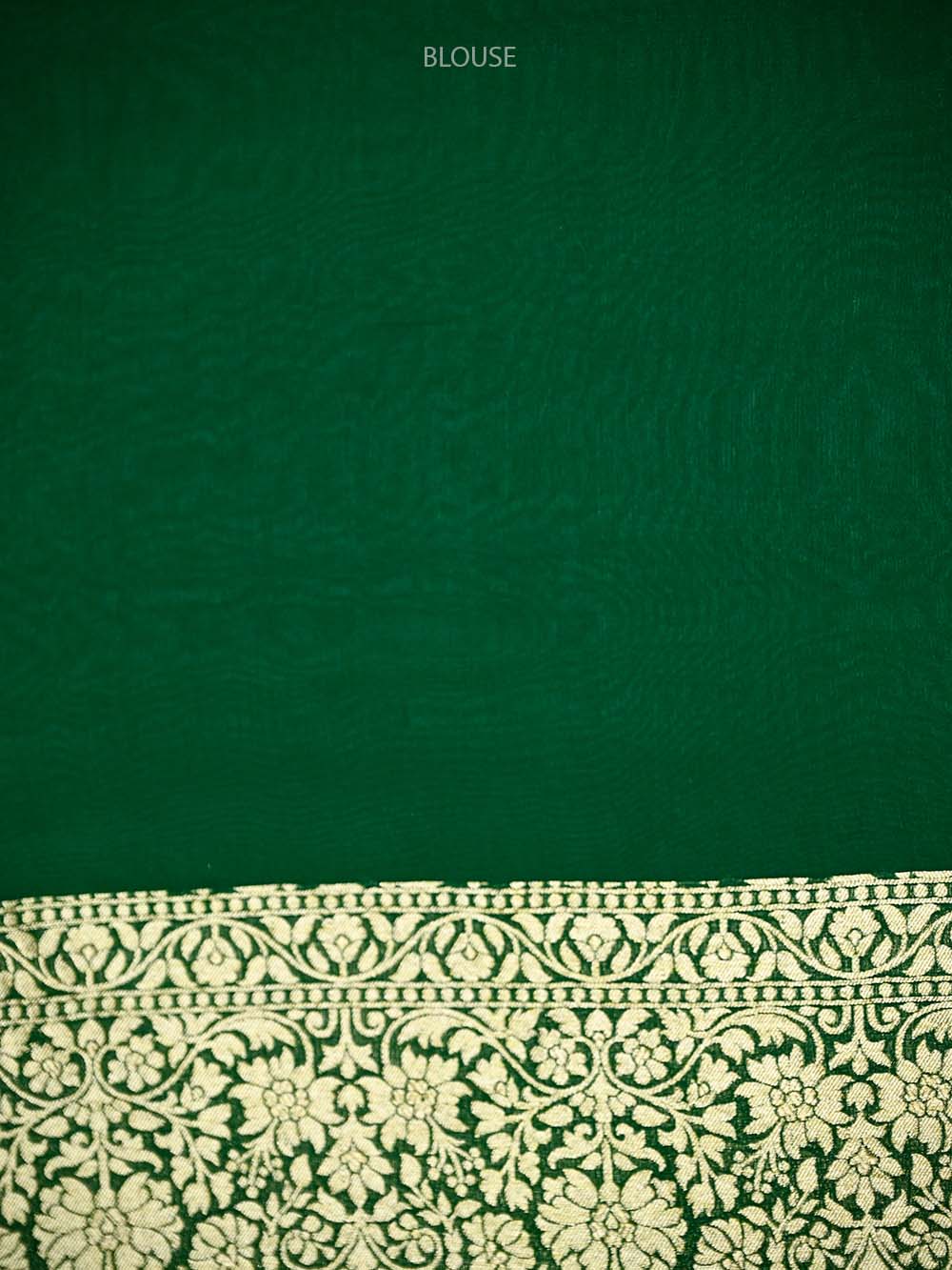 Bottle Green Jaal Khaddi Georgette Handloom Banarasi Saree - Sacred Weaves