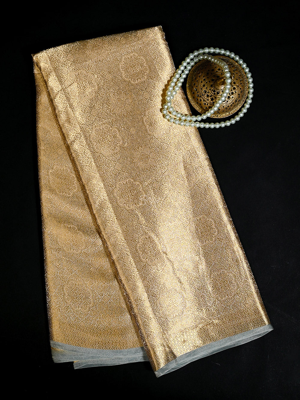 Pastel Grey Tissue Brocade Handloom Banarasi Saree - Sacred Weaves