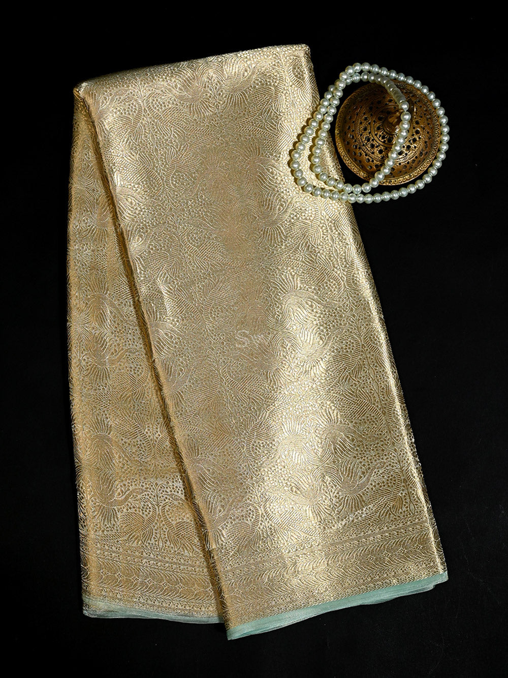 Mint Green Tissue Brocade Handloom Banarasi Saree - Sacred Weaves