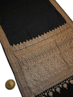 Black Plain Crepe Silk Handloom Banarasi Saree - Sacred Weaves