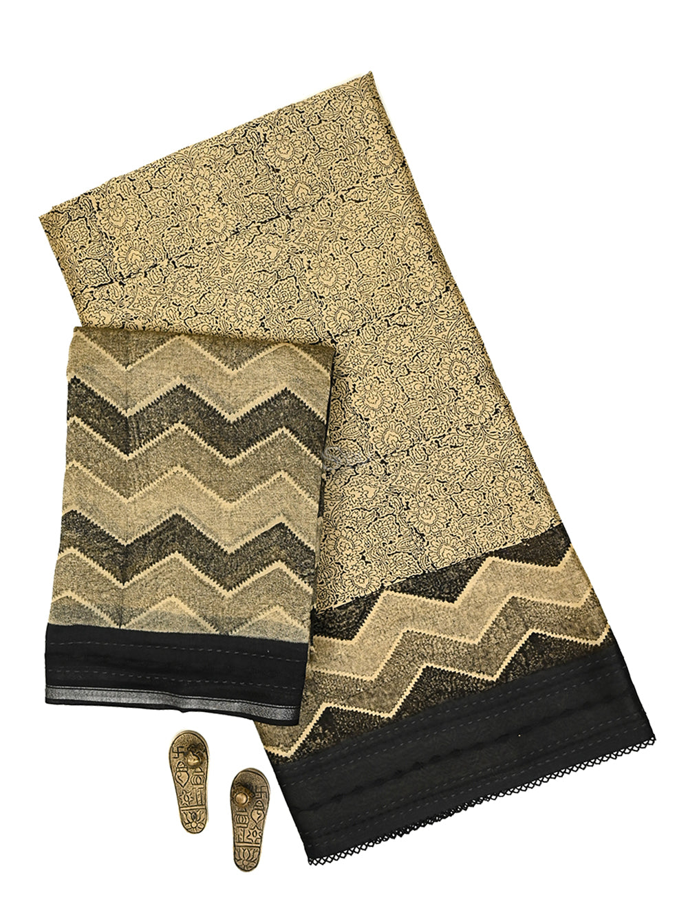 Black Printed Chanderi Silk Handloom Banarasi Suit - Sacred Weaves