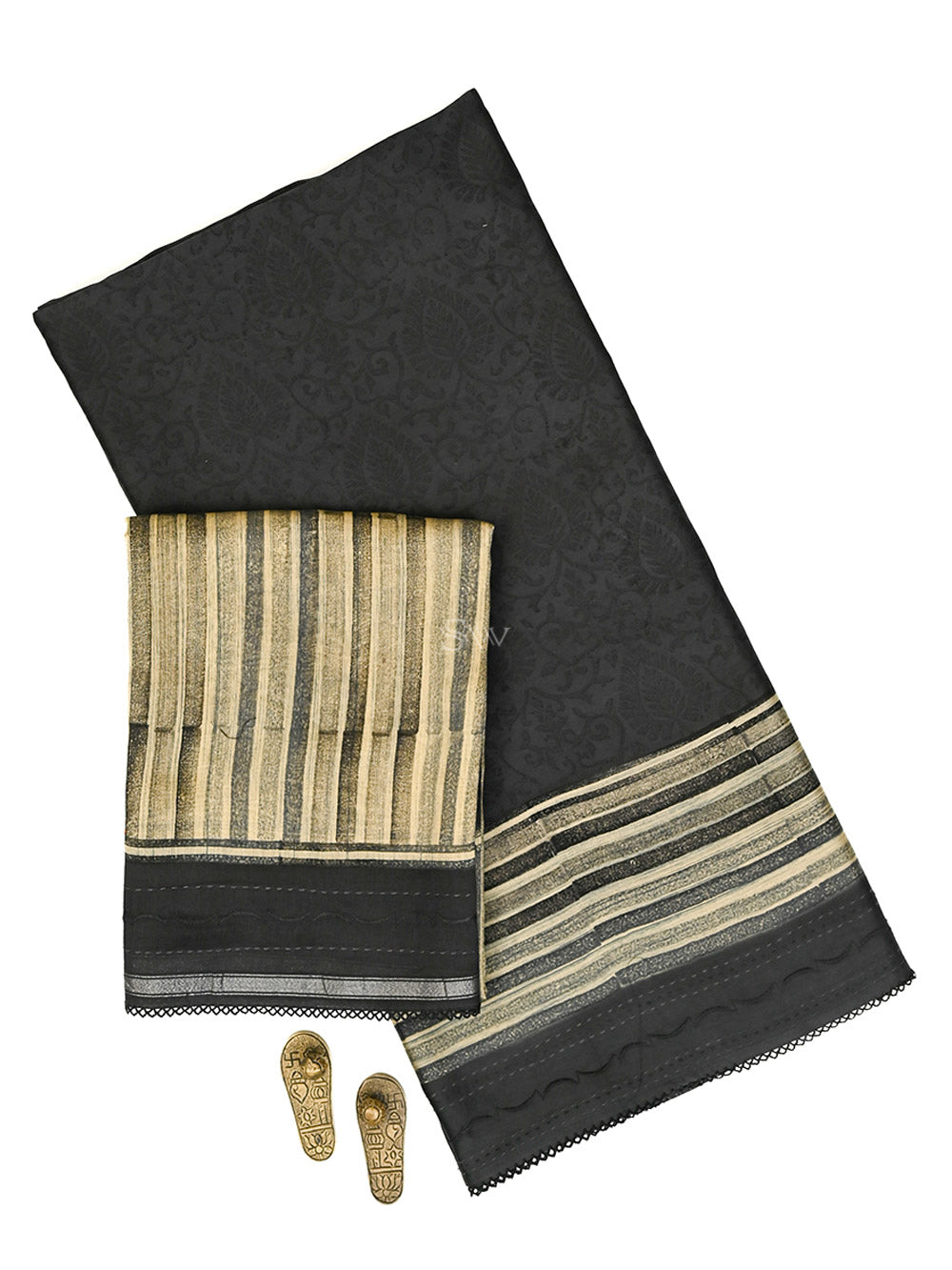 Black Printed Chanderi Silk Handloom Banarasi Suit - Sacred Weaves