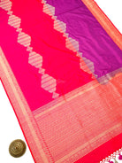 Pink Orange Katan Silk Handloom Banarasi Dupatta - Sacred Weaves