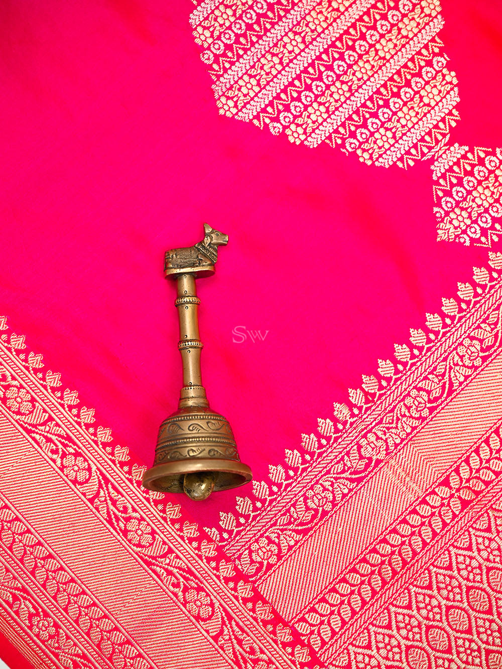 Pink Orange Katan Silk Handloom Banarasi Dupatta - Sacred Weaves