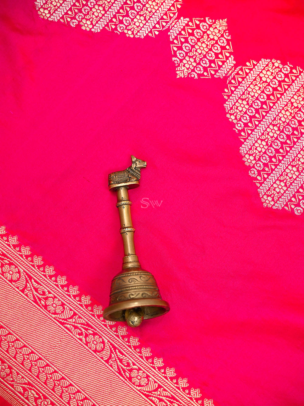 Pink Orange Katan Silk Handloom Banarasi Dupatta - Sacred Weaves