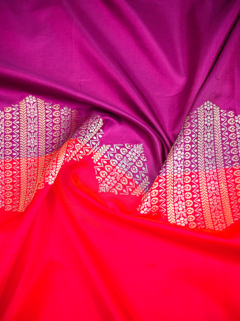 Pink Orange Katan Silk Handloom Banarasi Dupatta - Sacred Weaves