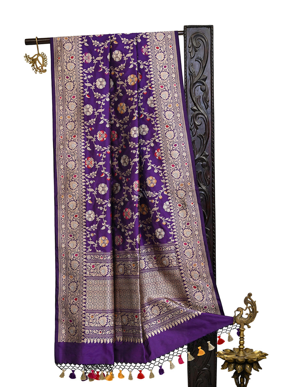Purple Meenakari Katan Silk Handloom Banarasi Dupatta - Sacred Weaves