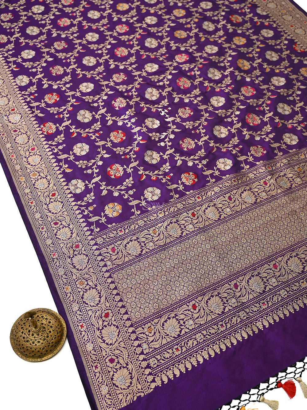 Purple Meenakari Katan Silk Handloom Banarasi Dupatta - Sacred Weaves