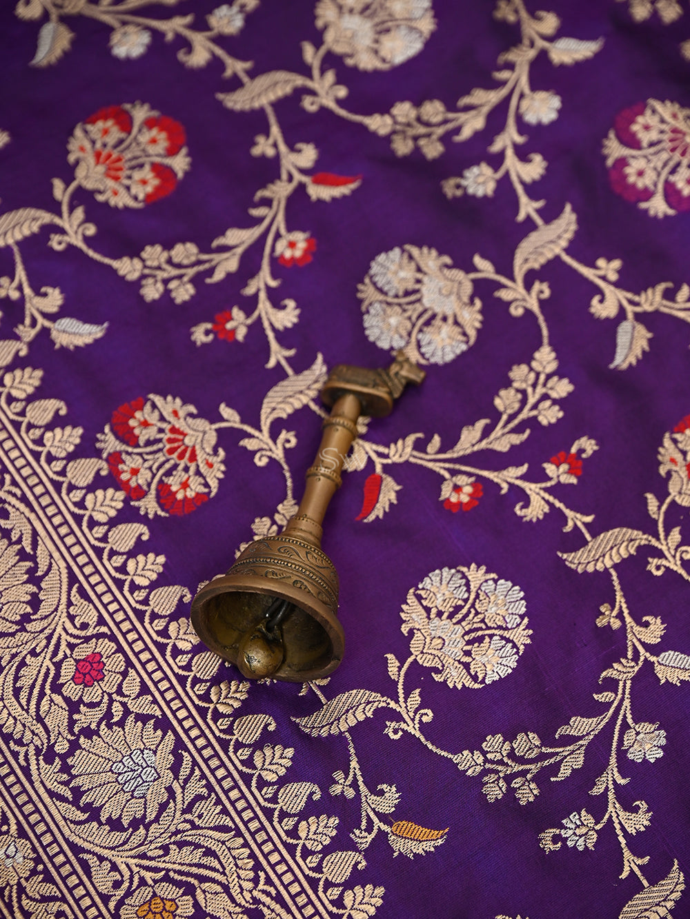 Purple Meenakari Katan Silk Handloom Banarasi Dupatta - Sacred Weaves