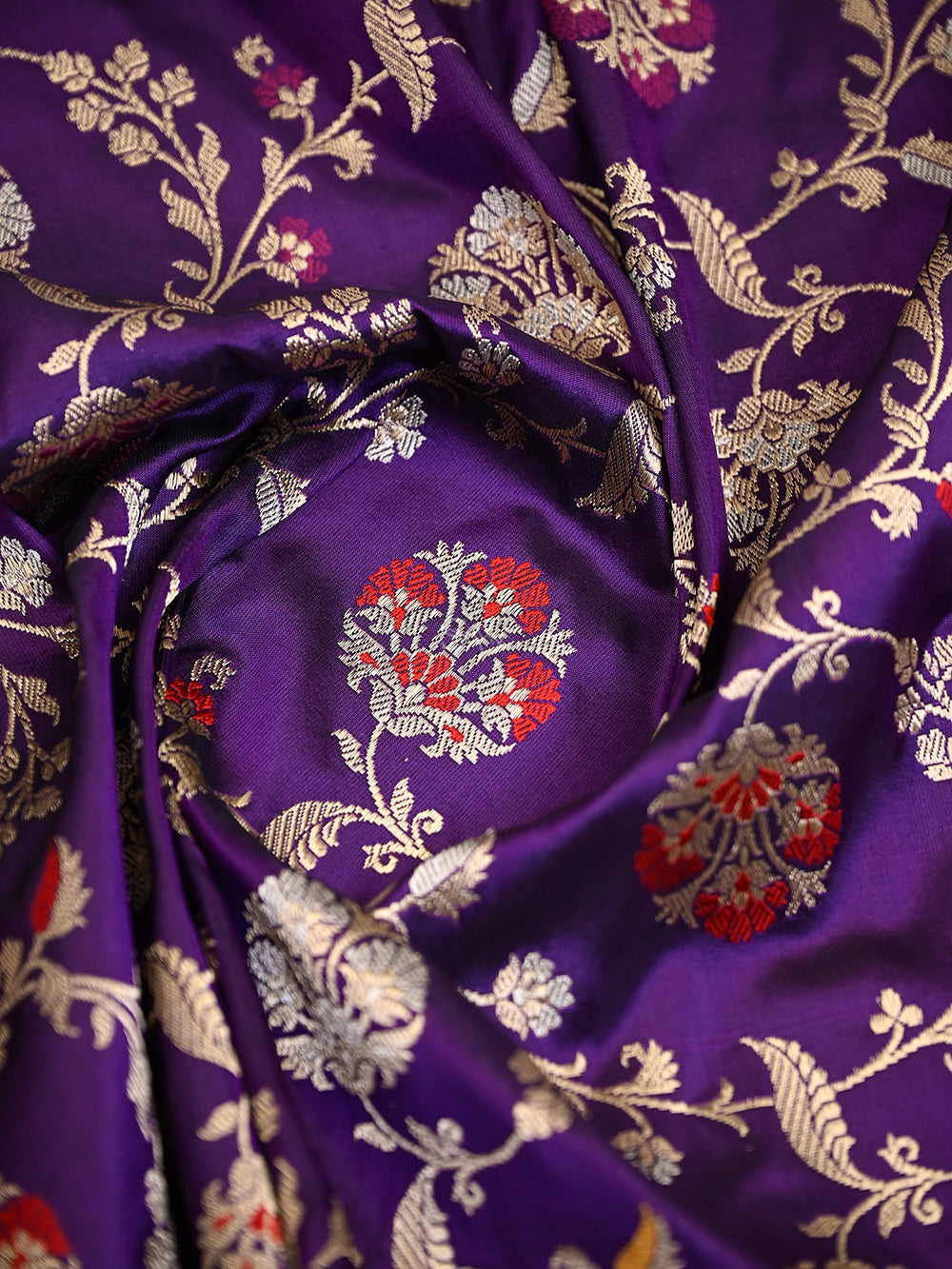 Purple Meenakari Katan Silk Handloom Banarasi Dupatta - Sacred Weaves