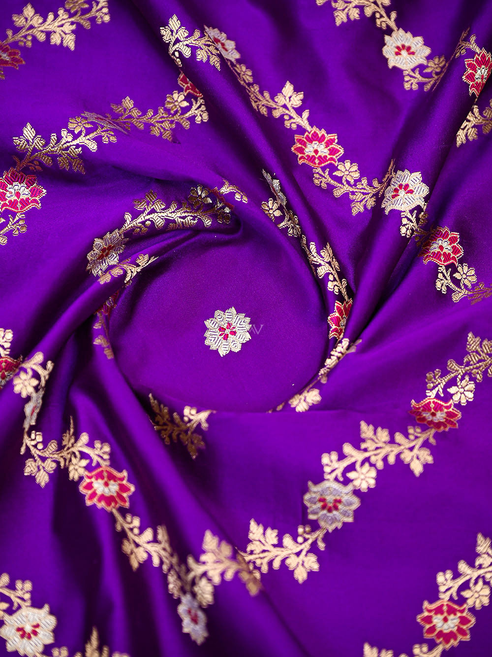 Purple Meenakari Satin Silk Handloom Banarasi Lehenga - Sacred Weaves