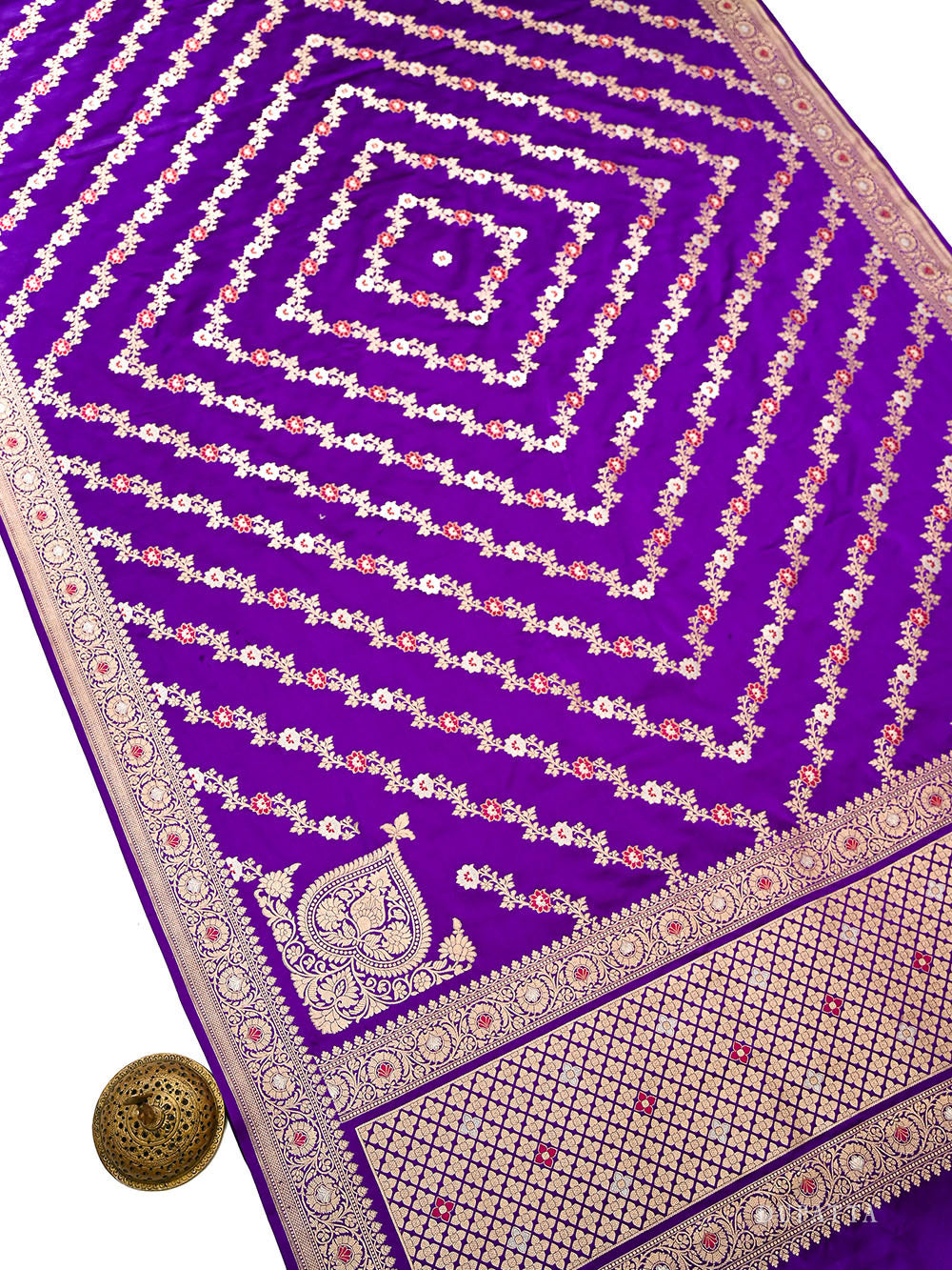Purple Meenakari Satin Silk Handloom Banarasi Lehenga - Sacred Weaves