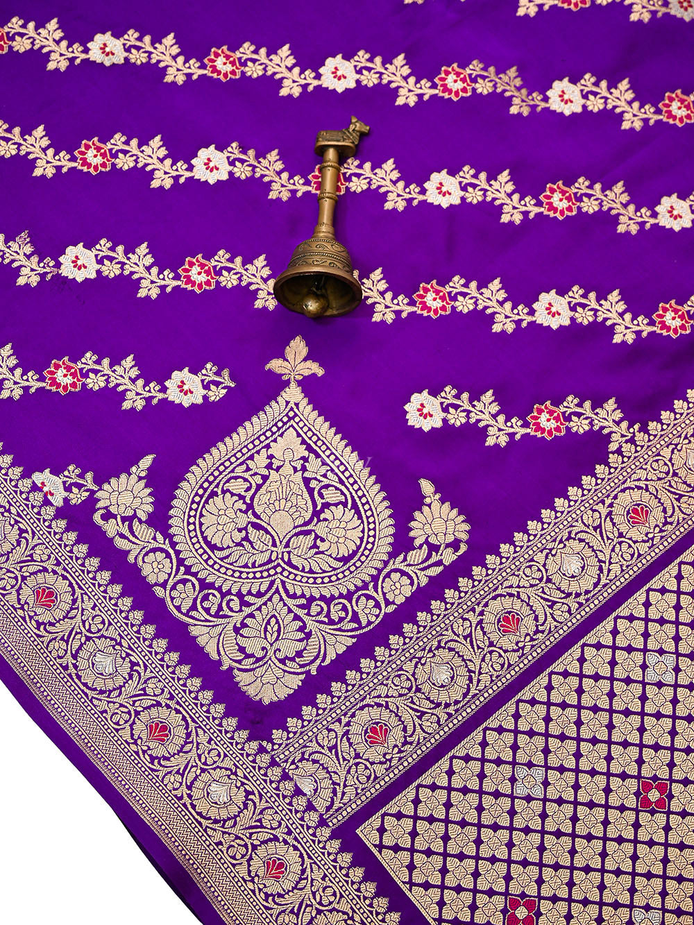 Purple Meenakari Satin Silk Handloom Banarasi Lehenga - Sacred Weaves