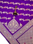 Purple Meenakari Satin Silk Handloom Banarasi Lehenga - Sacred Weaves