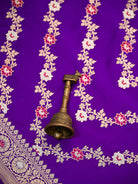 Purple Meenakari Satin Silk Handloom Banarasi Lehenga - Sacred Weaves