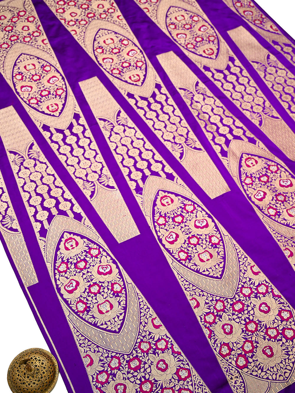 Purple Meenakari Satin Silk Handloom Banarasi Lehenga - Sacred Weaves