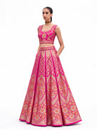 Magenta Meenakari Satin Silk Handloom Banarasi Lehenga - Sacred Weaves