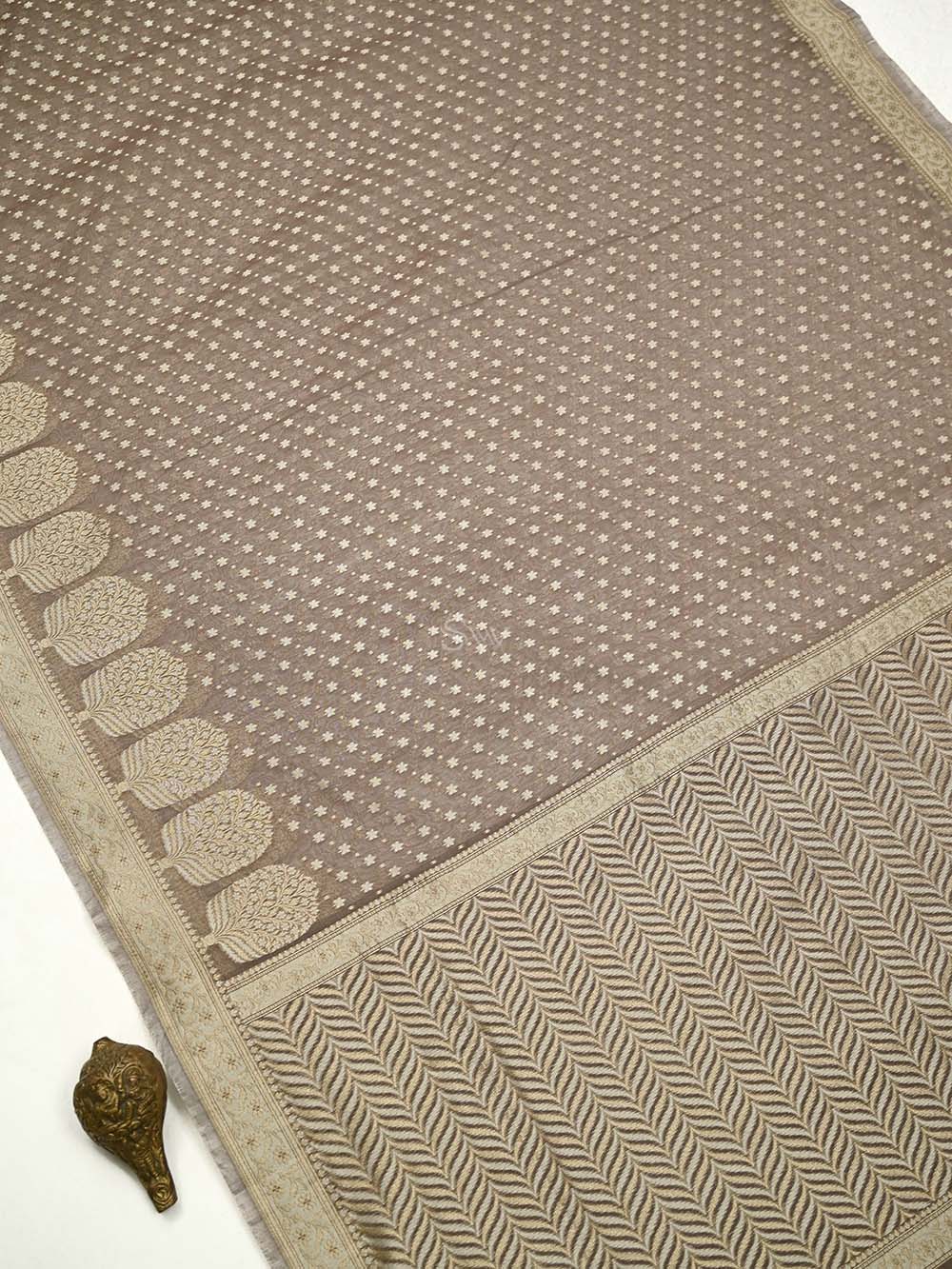 Light Brown Zari Cotton Saree - Sacred Weaves