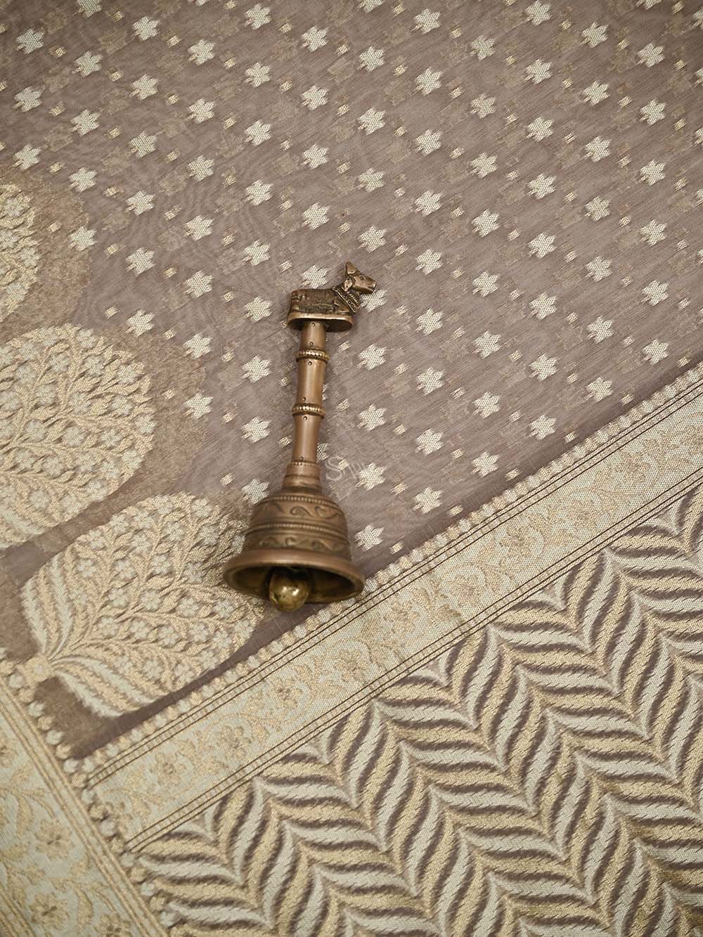 Light Brown Zari Cotton Saree - Sacred Weaves