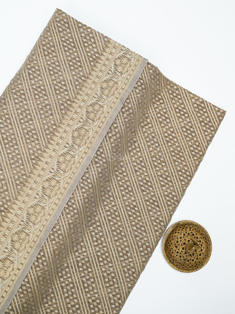 Light Brown Zari Cotton Saree - Sacred Weaves