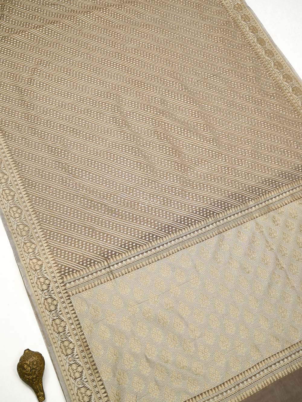 Light Brown Zari Cotton Saree - Sacred Weaves