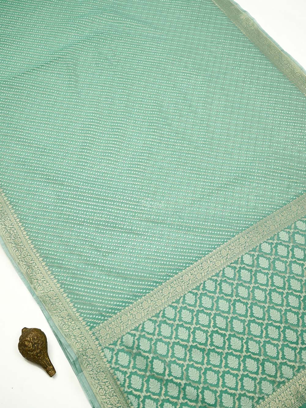 Aqua Blue Zari Cotton Saree - Sacred Weaves