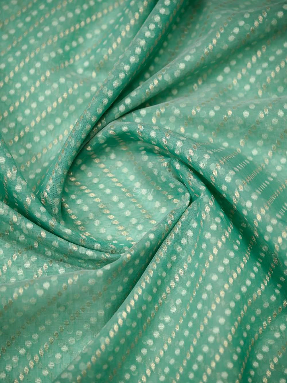 Aqua Blue Zari Cotton Saree - Sacred Weaves