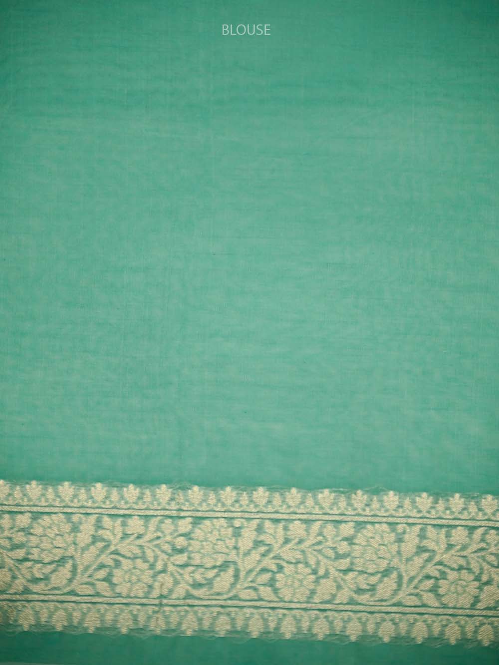 Aqua Blue Zari Cotton Saree - Sacred Weaves