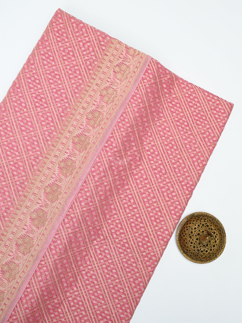 Pastel Pink Zari Cotton Saree - Sacred Weaves