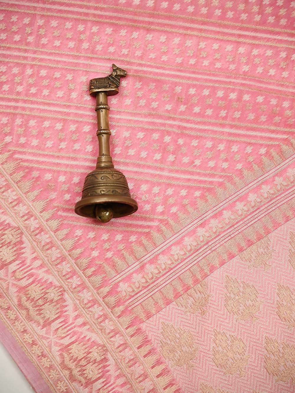 Pastel Pink Zari Cotton Saree - Sacred Weaves