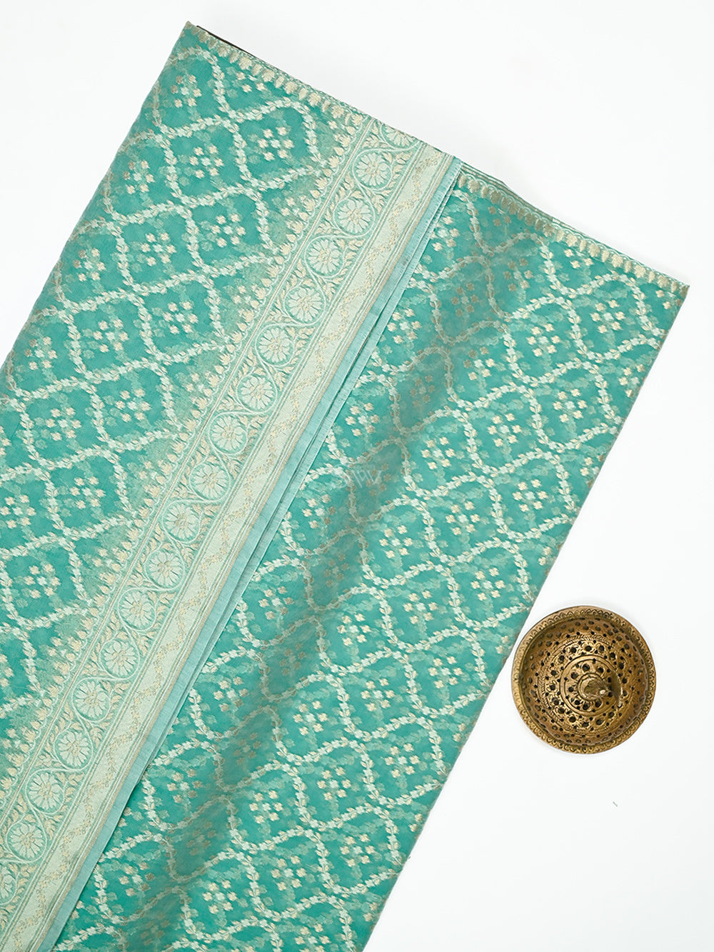 Aqua Blue Zari Cotton Saree - Sacred Weaves