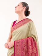 Dark Beige Pink Plain Crepe Silk Handloom Banarasi Saree - Sacred Weaves
