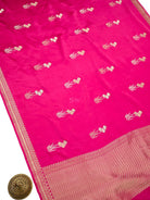 Dark Pink Sona Roopa Zari Boota Satin Silk Handloom Banarasi Saree - Sacred Weaves