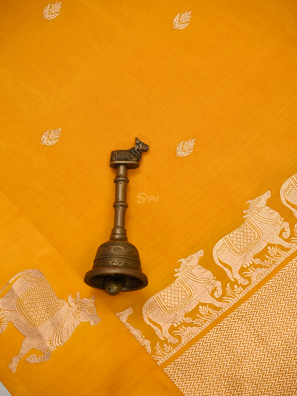 Mustard Floral Booti Pure Silk Handloom Banarasi Saree - Sacred Weaves