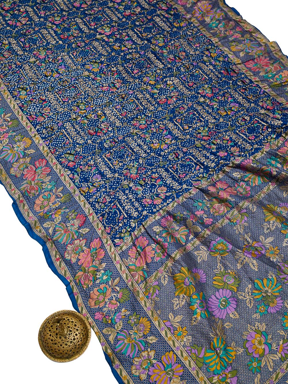 Midnight Blue Meenakari Bandhani Silk Handloom Banarasi Saree - Sacred Weaves